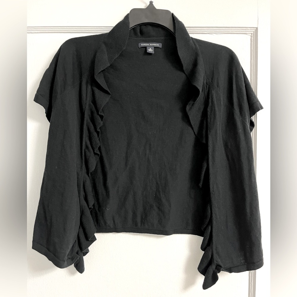Black Cardigan Lightweight SS Ruffle from Banana Republic